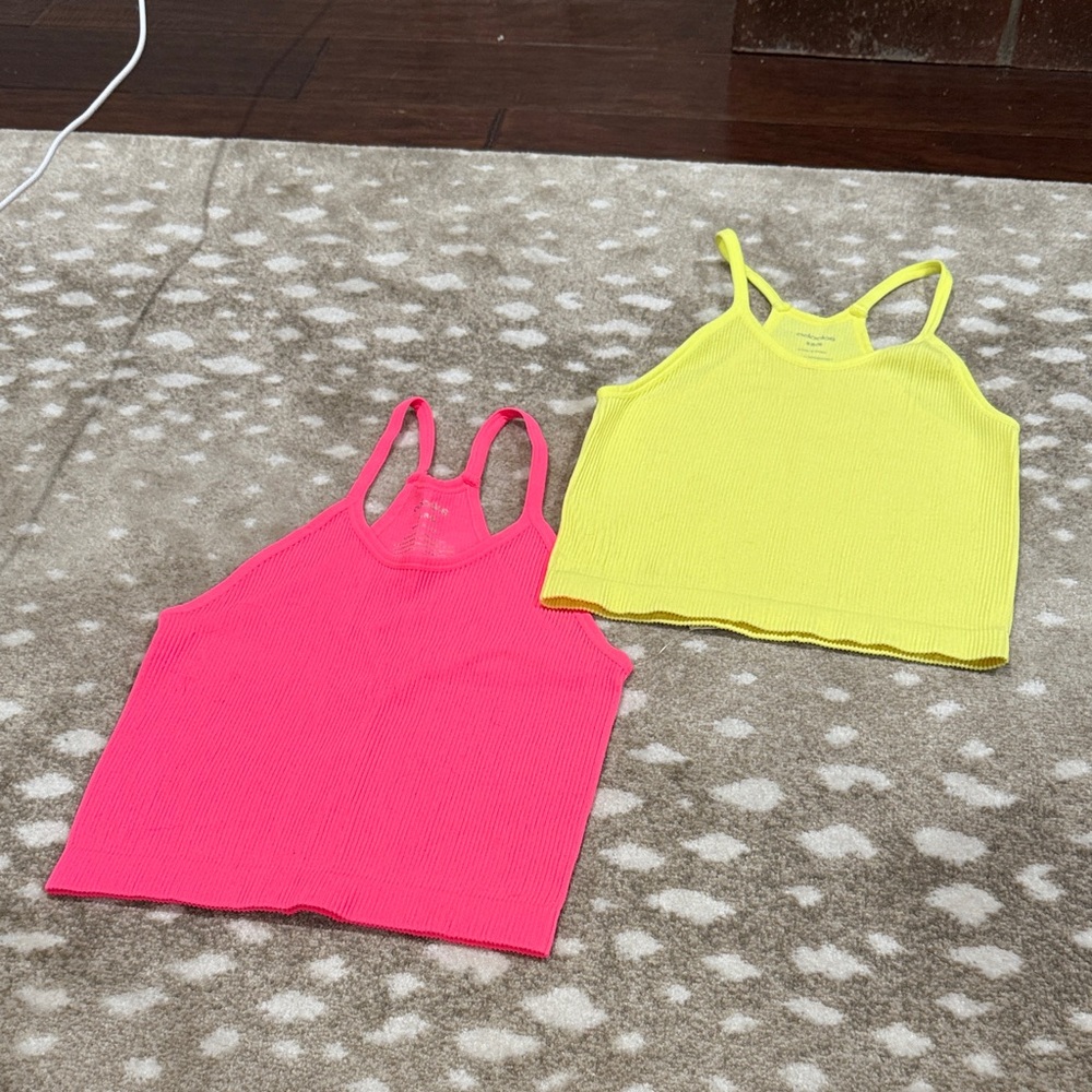 Bundle (2) Ododos Vibrant Pink and Yellow Ribbed Tank Tops. Size XS - Picture 2 of 9